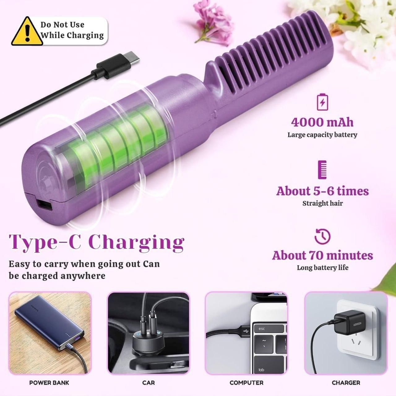 Rechargeable Wireless Hair Straightener Comb Brush for women | 3 Gear Control - Intelligent Shutdown, Hair Styler & Straightener Machine